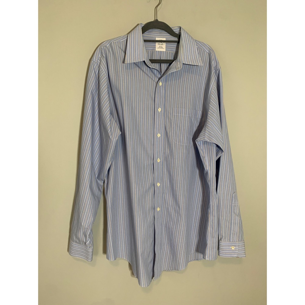 Brooks Brothers 17-36 Dress Shirt Blue White Striped Slim Fit Non-Iron Cotton